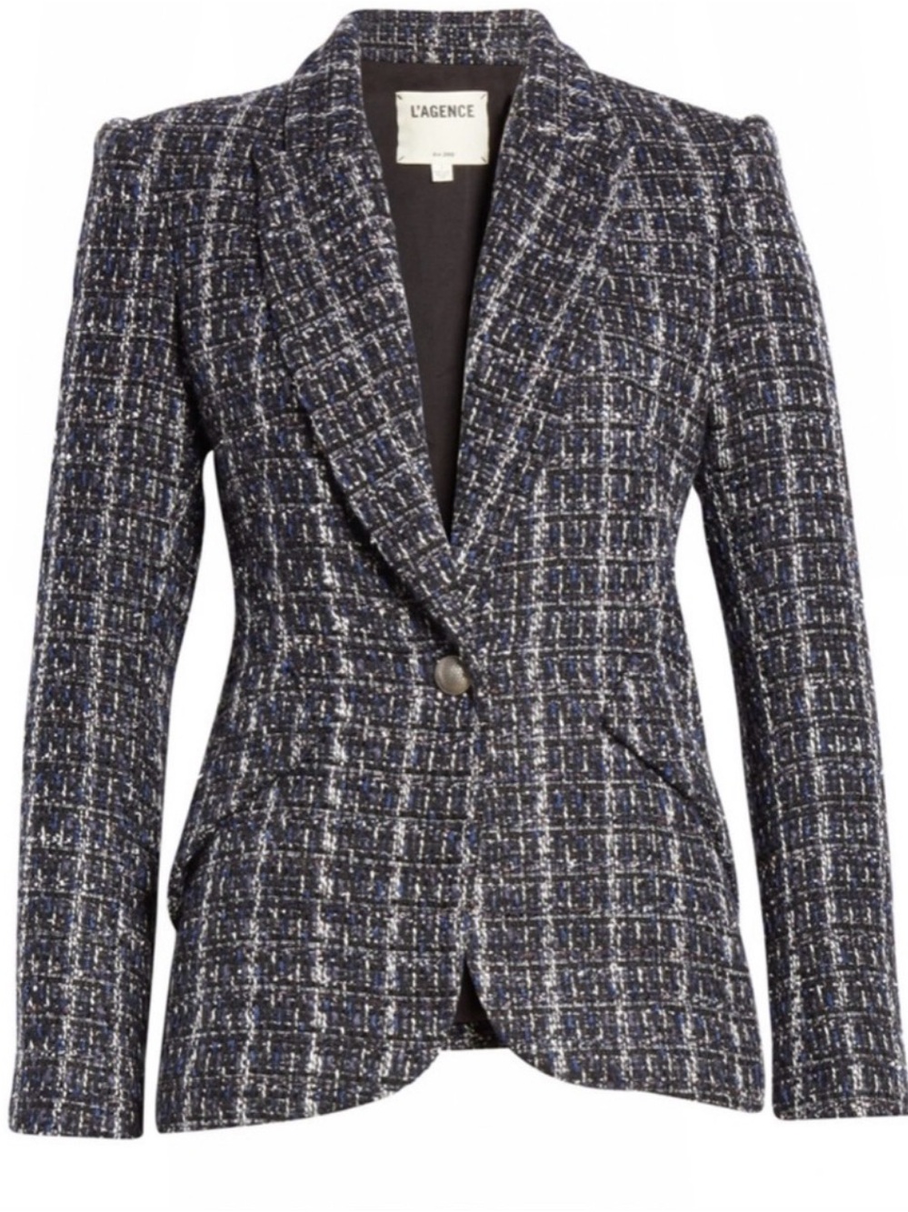 L'Agence Chamberlain Hudson Tweed Blazer Navy Black Single Button | Size 8